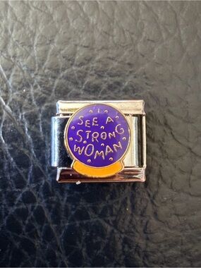 I See a Strong Woman Crystal Ball Italian Charm Link – Purple Enamel